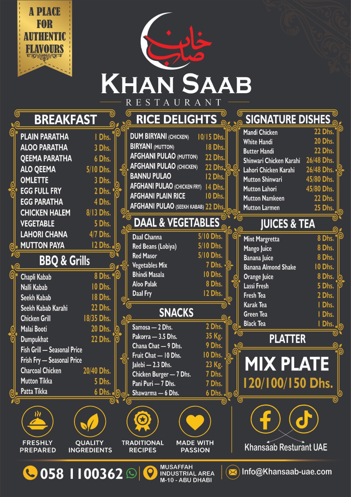 Khaansaab Promotional Menu